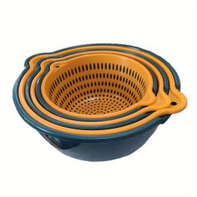 6-pcs Household Drain Basket Set; Plastic Double Layered Kitchen Food Strainer Fruits Vegetable Washing Basket; Stackable Drain Bowls For Cleaning