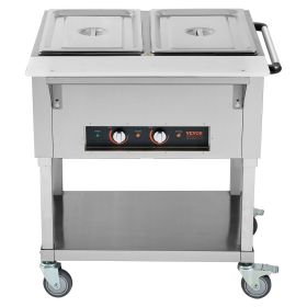 2-Pan Commercial Food Warmer, 2 x 20.6QT Electric Steam Table, 1000W Professional Buffet Catering Food Warmer with 4 Wheels (2 Lockable)