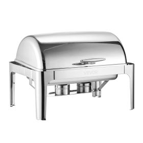 Roll Top Chafing Dish Buffet Complete Set, 9Qt Stainless Steel Chafer with Full Size Pan