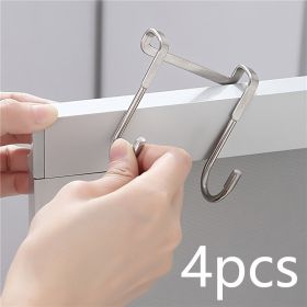 1/2/4 pcs Over Door Hook; 304 Stainless Steel Double S-Shaped Hook Holder Metal Heavy Duty-Free Punching (No Drilling) (Quantity: 4pcs-A)