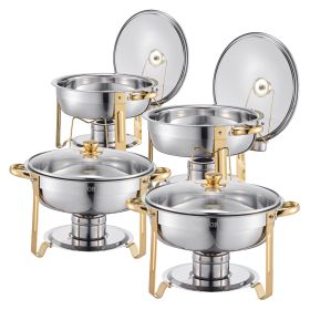 Chafing Dish Buffet Set, 5 Qt 4 Pack, Stainless Steel Chafer with 4 Full Size Pan (Style: Golden-Glass lid, Set: 4 Pcs)